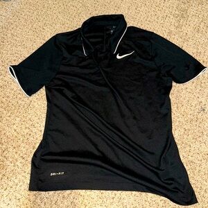 Nike dri-fit kids Large Black short sleeve polo with White logo